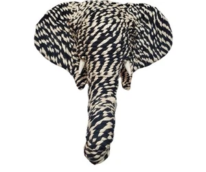 Woven Elephant Head Wall Hanging Black White Natural Fiber Rope Twine HasFraying - Picture 1 of 5
