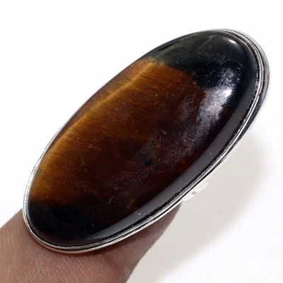 Black Tiger Eye 925 Silver Plated Gemstone Ring 5" Independence Day Sale AU J888 - image 1 of 3