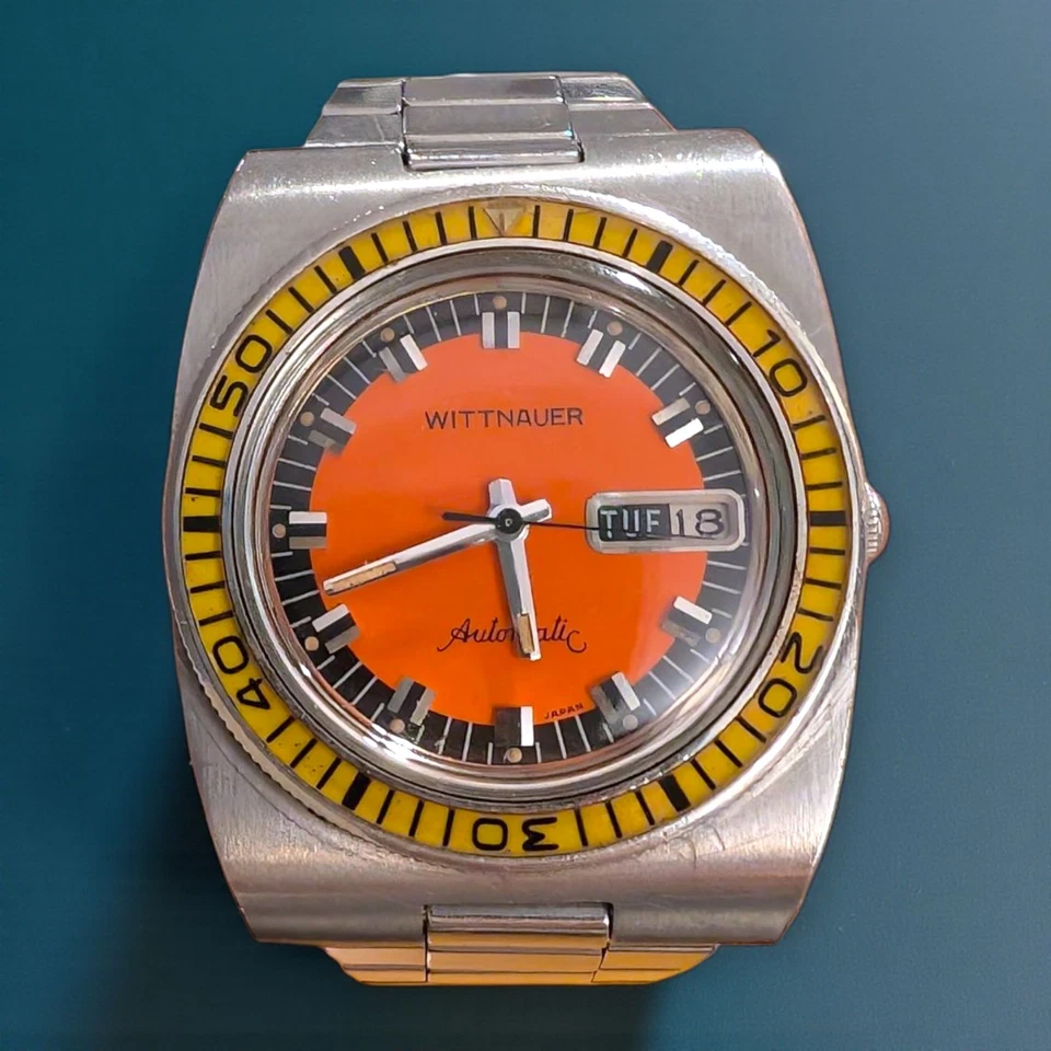 Reloj Wittnauer Diver Automático Bisel Baquelita Naranja Años 70 De Colección 1002-W100 SS Foto 1 de 4