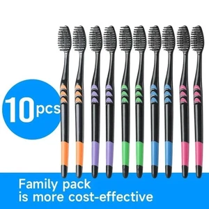 PremiumBamboo Charcoal ToothbrushBiodegradableOrganic Bristl e FreeSoft M1E4 - Picture 1 of 23