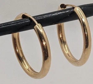 3.2 Grams 14K Solid Yellow Gold Hoop Earrings - Picture 1 of 14