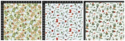 Gardening Fabric by Stof Fabrics 112cm Wide - Tools, Flowerpots Seed Packets