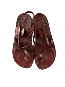 Leather Brown Roman Gladiator Jesus Sandals Strap Handmade Size 42 - Picture 1 of 5
