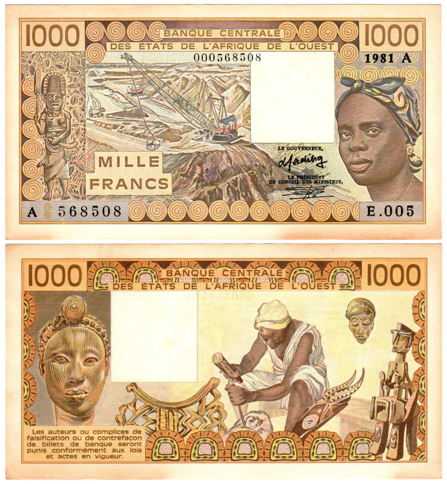 West African States 1000 Francs P#107Abx (1981) UNC - Image 1 of 1