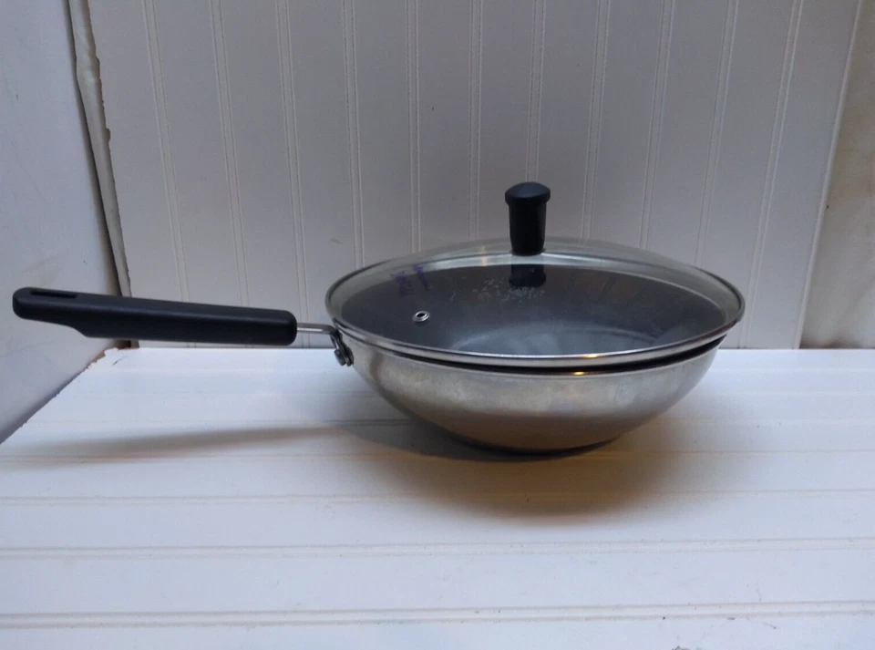 Cook's Essentials 4 Qt Stainless Non-Stick Wok 10.5" Skillet Saute Fry Pan & Lid - Image 1 of 4