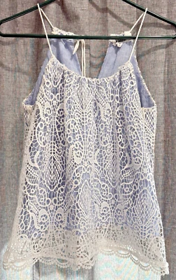 BB DAKOTA White Lace Overlay Blue Dressy String Tank Top Sleeveless Size Small - Image 1 of 4