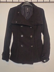 HM Women's Black Double Breasted Buttoned Cuffs Peacoat / Jacket US 6 - Picture 1 of 3