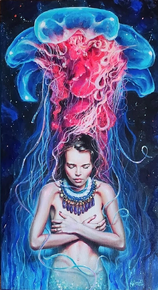 EVA GAMAYUN "Metamorphosis" (2017) OOAK, LE. Hand-Embellished Canvas. 22"x12" - Image 1 of 4