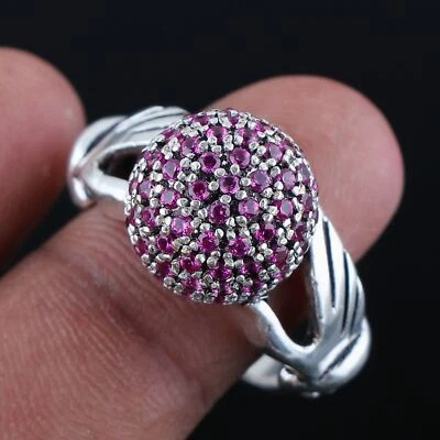 Handmade Pink Ruby Lite Lab-Created Gemstone Ring in 925 Sterling Silver - Image 1 of 3