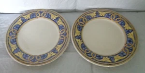 (2) Handcrafted - Pier 1 - Dessert / Salad Plates - 8.25" - Blue / Yellow - Picture 1 of 3