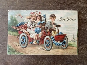 1907 Beste Wünsche Jugendliche im Auto geprägt Otto Schloss Berlin Postkarte - Bild 1 von 2