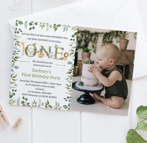 Personalised Photo Jungle 1st Birthday Party Invitations • Safari Invites x10 - Picture 1 of 7