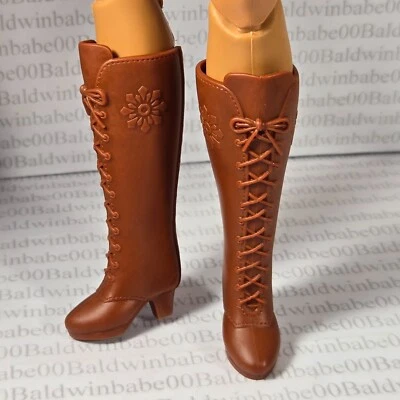 SHOES ~X) FITS MADE TO MOVE CURVY DOLL BROWN FAUX LACE HIGH HEEL CALF KNEE BOOTS - Image 1 of 4
