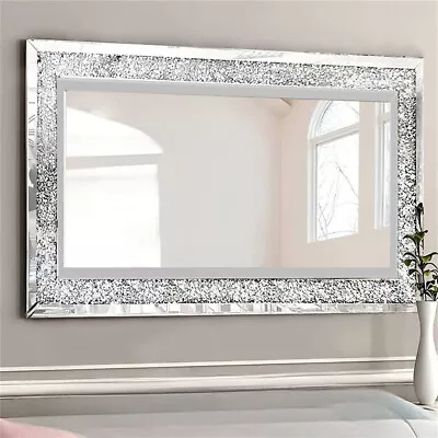 1.2m Extra Large Diamond Crush Crystal Wall Mirror Full Body Silver Bling Mirror - Image 1 of 4