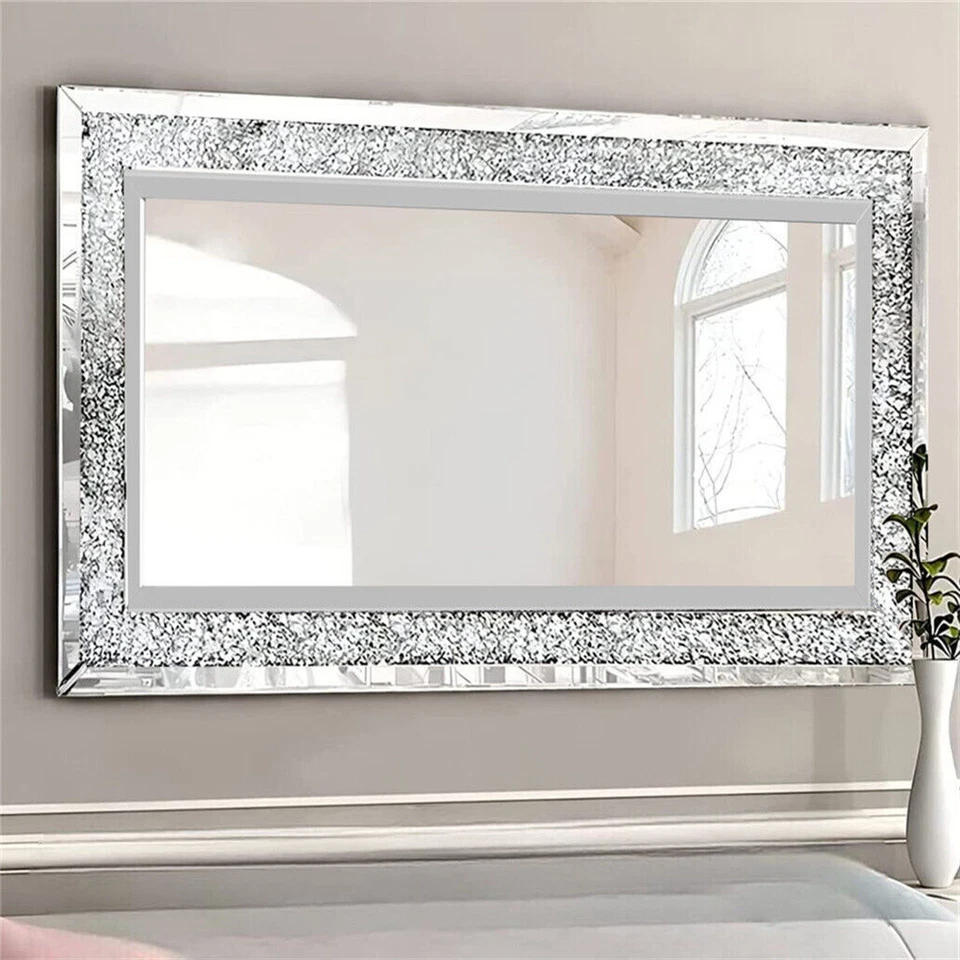 1.2m Extra Large Diamond Crush Crystal Wall Mirror Full Body Silver Bling Mirror - Image 1 of 4