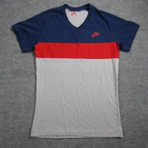 Vintage Nike T Shirt Mens Medium White Red Blue Colorblock Made in USA 50/50