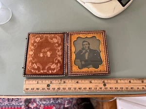 Daguerreotype photo mutton chops sideburns fancy shirt 6th plate leather case - Picture 1 of 3