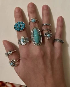 Lot Of 10 Silver Toned Fashion Stackable Rings - Picture 1 of 10