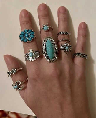 Lote de 10 anillos apilables de moda en tono plata Foto 1 de 4