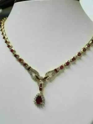 14K Yellow Gold Plated 15CT Pear Cut Lab Created Ruby Collar Women's Necklace - Image 1 of 3