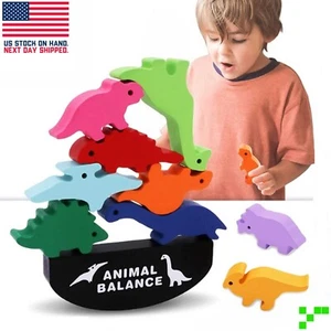 Wooden Stacking Dinosaur Toys Kids 2 3 4 5 Year Old Girl Boy Montessori Toddler - Picture 1 of 6