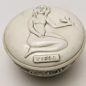 Vintage Virgo Astrology Zodiac Round Trinket Keepsake Jar Box Lidded Italy - Picture 1 of 12