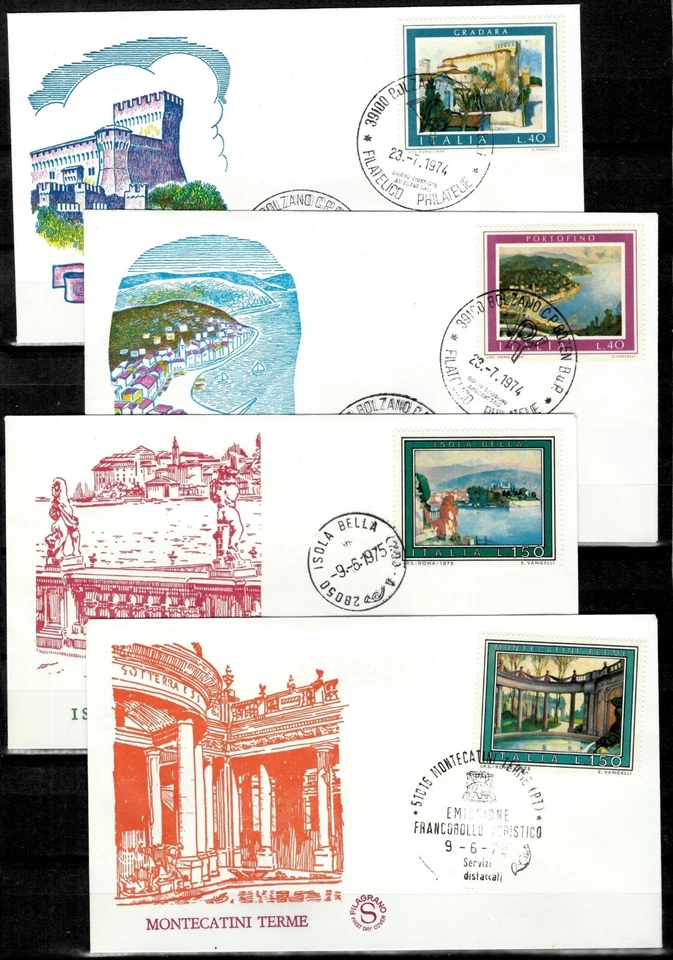 Italy 1974 - 1976 Architecture /Tourist Publicity - Paintings - FDC complete set - Image 1 of 2