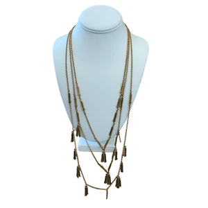 J. Crew Statement 3 Strand Fashion Necklace Gold Tone Feathers Leaves 26" Long - Picture 1 of 5