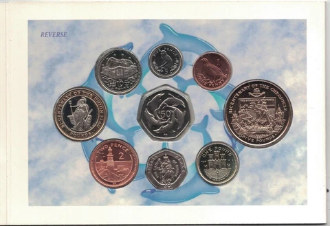 🔥GIBRALTAR RARE DIF 9 UNC COINS MINT SET 1 PENNY -5 POUNDS 2001 YEAR UNION FLAG Cover