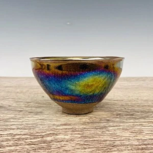 Canción antigua china de 4,9" dinastía jian horno porcelana fambe siete colores jianzhan - Imagen 1 de 9