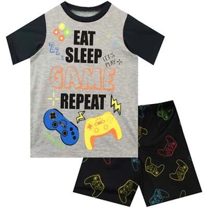 Eat Sleep Game Repeat Pyjamas Kids Boys 5 6 7 8 9 10 11 Years PJs Short Sleeve - Picture 1 of 5