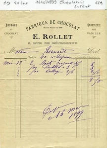 Paris VII ème 6 Rue de Bourgogne - Fabrique de Chocolat & Confiserie 16/05/1899 - Bild 1 von 1