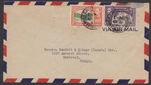TRINIDAD & TOBAGO - 1945 AIR MAIL ENVELOPE TO CANADA WITH KGVI STAMPS - Picture 1 of 4