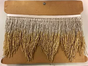 5yd Bullone 6" ARGENTO/ORO Ombré Vetro BORSA Perline Frangia CHEVRON Costume Bordo - Foto 1 di 2