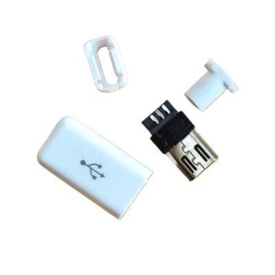 10Pcs Micro USB 5 Pin Type-B Male 4-Piece Solder Connector White Cover B - Image 1 of 3