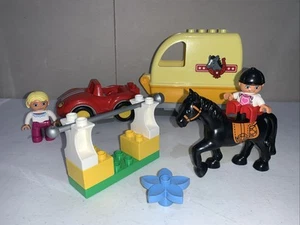 LEGO DUPLO YELLOW TRAILER BLACK HORSE RIDER SET #10807 COMPLETE VGC 15 PCS HTF - Picture 1 of 9