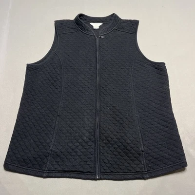 Chaleco acolchado Liz Claiborne fin de semana cremallera completa cuello falso para mujer 1X bolsillos negros Foto 1 de 4