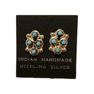 Indian Hand Made Sterling Silver Turquoise Post Earrings - Picture 1 of 2