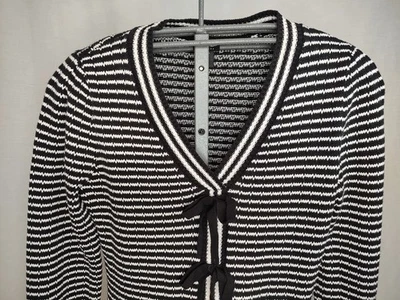 Vestido Suéter Nicole Miller NY Negro/Blanco Rayas Talla Med Perla Botones Carrera Foto 1 de 4