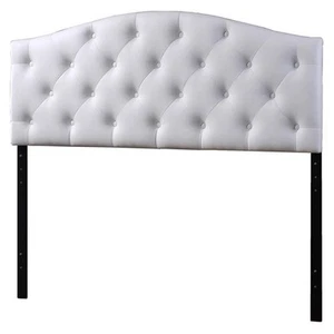 Bowery Hill Modern Faux Leather Tufted Full Panel Headboard in White - Picture 1 of 2