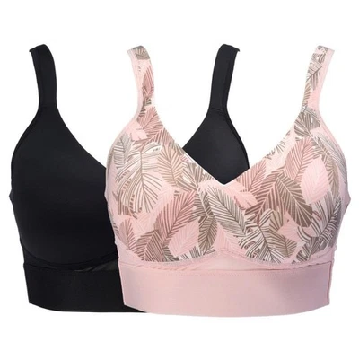 Paquete de 2 sujetadores de copa moldeados Rhonda Shear con detalle de malla en la espalda cruzada talla XL negro palma Foto 1 de 4