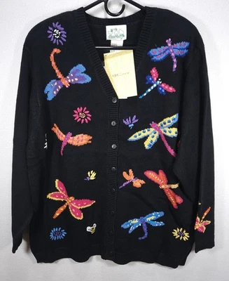 The Quacker Factory Women's Embroidered Dragonfly Cardigan Sweater Size 2X - Image 1 of 4