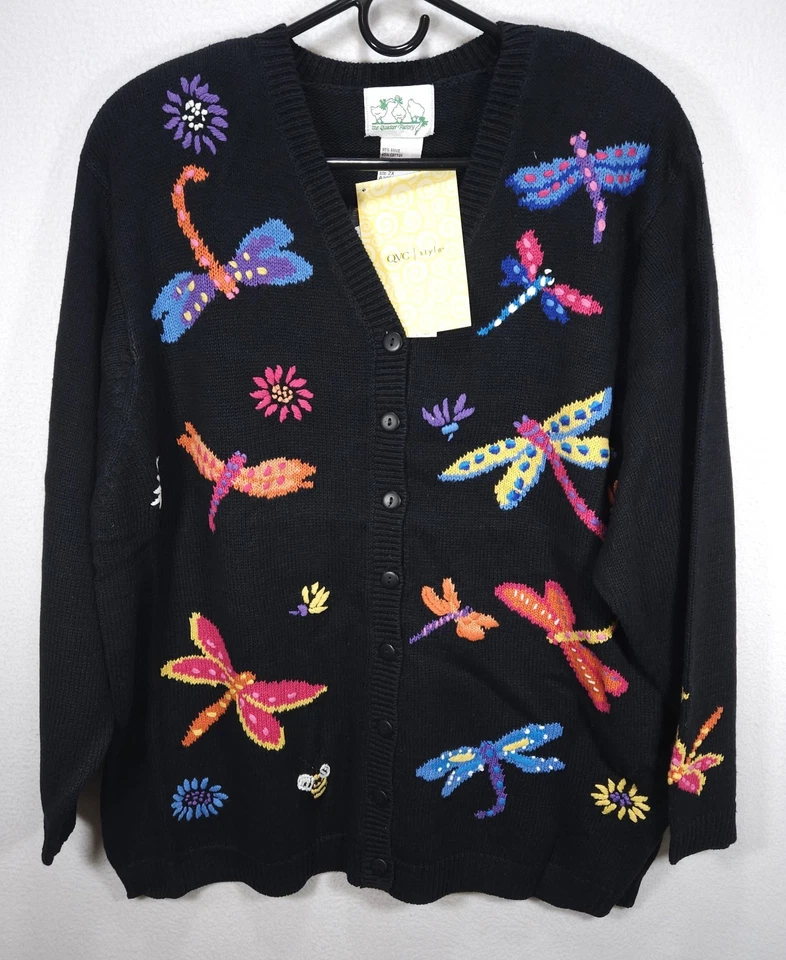 The Quacker Factory Women's Embroidered Dragonfly Cardigan Sweater Size 2X - Image 1 of 4