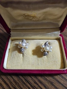 Pendientes racimo Akoya de plata de ley con perlas Fuji vintage años 50 con caja original  - Imagen 1 de 9