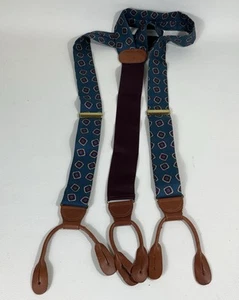 Vintage Ferrell Reed Button On Suspenders Blue Solid Brass USA Made - Picture 1 of 10