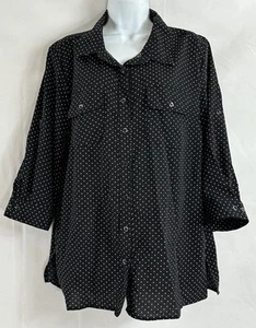 NWTs Notation Size XL Black White Polka Dot Button Blouse Collar 3/4 Tab Sleeve - Picture 1 of 23