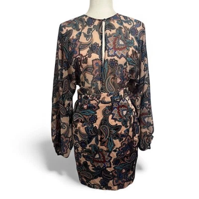 MARCIANO Paisley Print Long Sleeve Keyhole Mini Dress Size S Boho Whimsical - Image 1 of 4