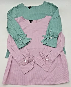 (2) BLUSAS TALBOTS BOTÓN ESPALDA, LAZOS EN MUÑECA ROSA Y VERDE RAYAS MUJER TALLA LP - Imagen 1 de 20