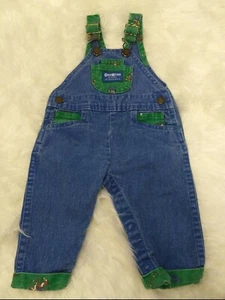 Vtg Oshkosh Vestbak Baby Overalls Acid Wash Denim Sz- 6/9 Mo. Bears🧸Wild West - Picture 1 of 8
