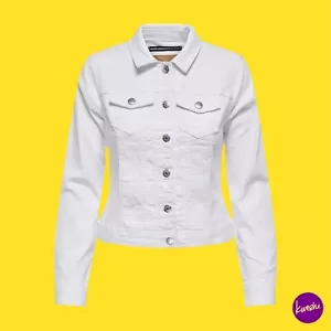ONLY Women's Wonder Denim Jacket, Button Down, Collared, White, UK XL - Picture 1 of 7